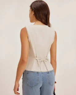 Apricot Boat Neck Button Vest