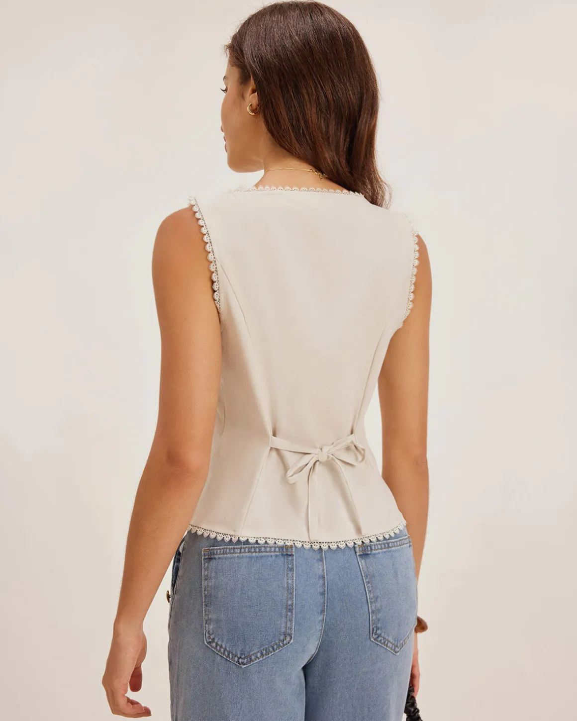 Apricot Boat Neck Button Vest