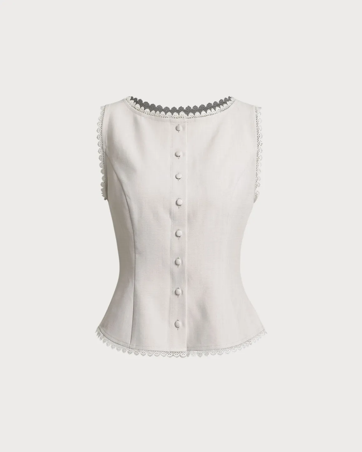 Apricot Boat Neck Button Vest