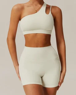 Apricot Cropped One Shoulder Yoga Cami Top