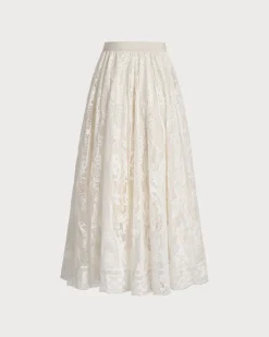 Apricot Elastic Waist A-Line Midi Skirt