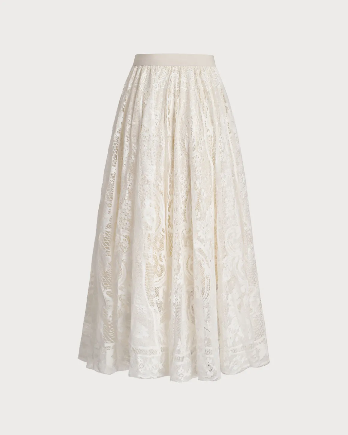 Apricot Elastic Waist A-Line Midi Skirt