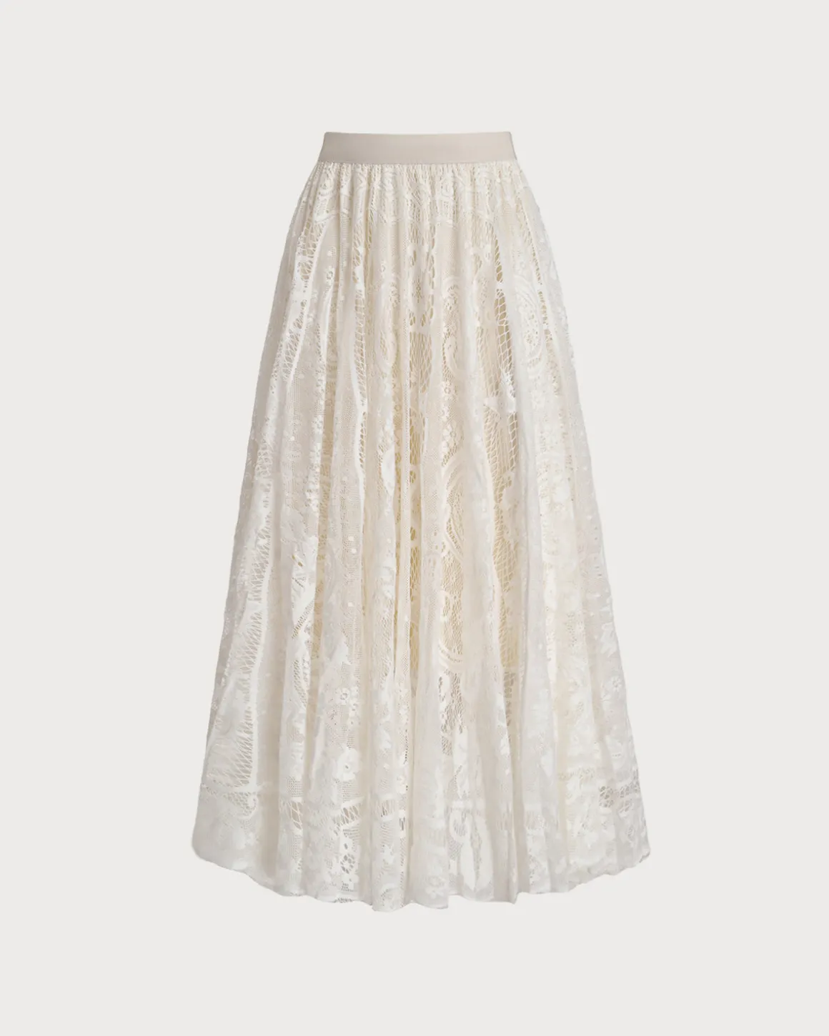 Apricot Elastic Waist A-Line Midi Skirt