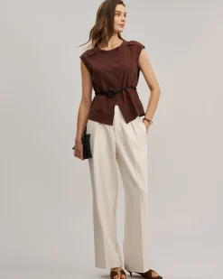 Apricot Elastic Waist Straight Pants