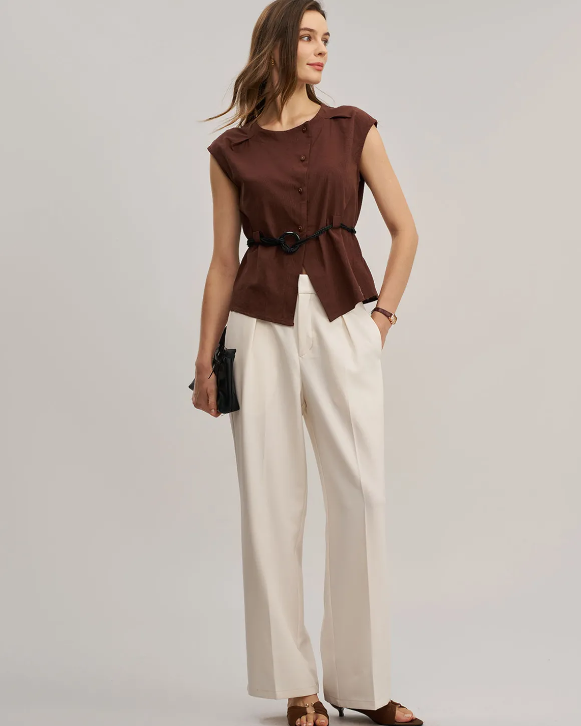Apricot Elastic Waist Straight Pants