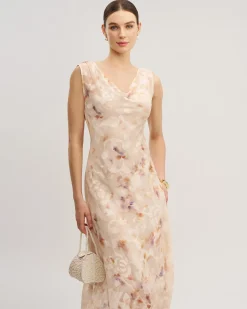 Apricot Floral Sleeveless Maxi Dress