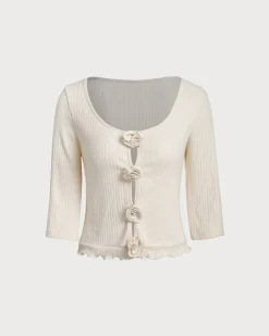 Apricot Ribbed Half Sleeves Knit Tee