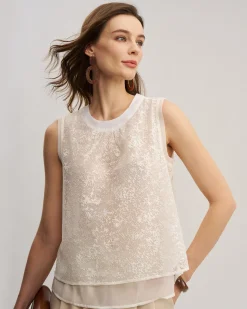 Apricot Round Neck See Through Tank Top