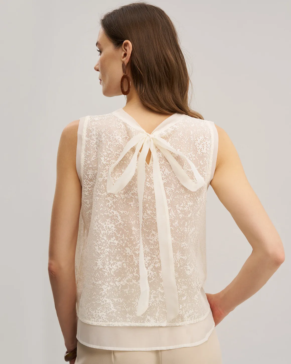 Apricot Round Neck See Through Tank Top