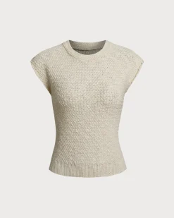 Apricot Round Neck Textured Tank Top