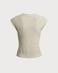 Apricot Round Neck Textured Tank Top