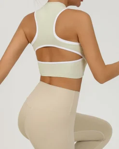 Apricot Round Neck Zipper Yoga Tank Top - Light Support