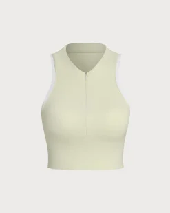 Apricot Round Neck Zipper Yoga Tank Top - Light Support