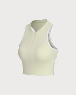 Apricot Round Neck Zipper Yoga Tank Top - Light Support