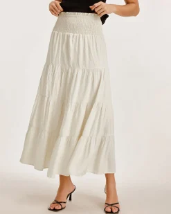 Apricot Shirred Ruffle Tiered Skirt