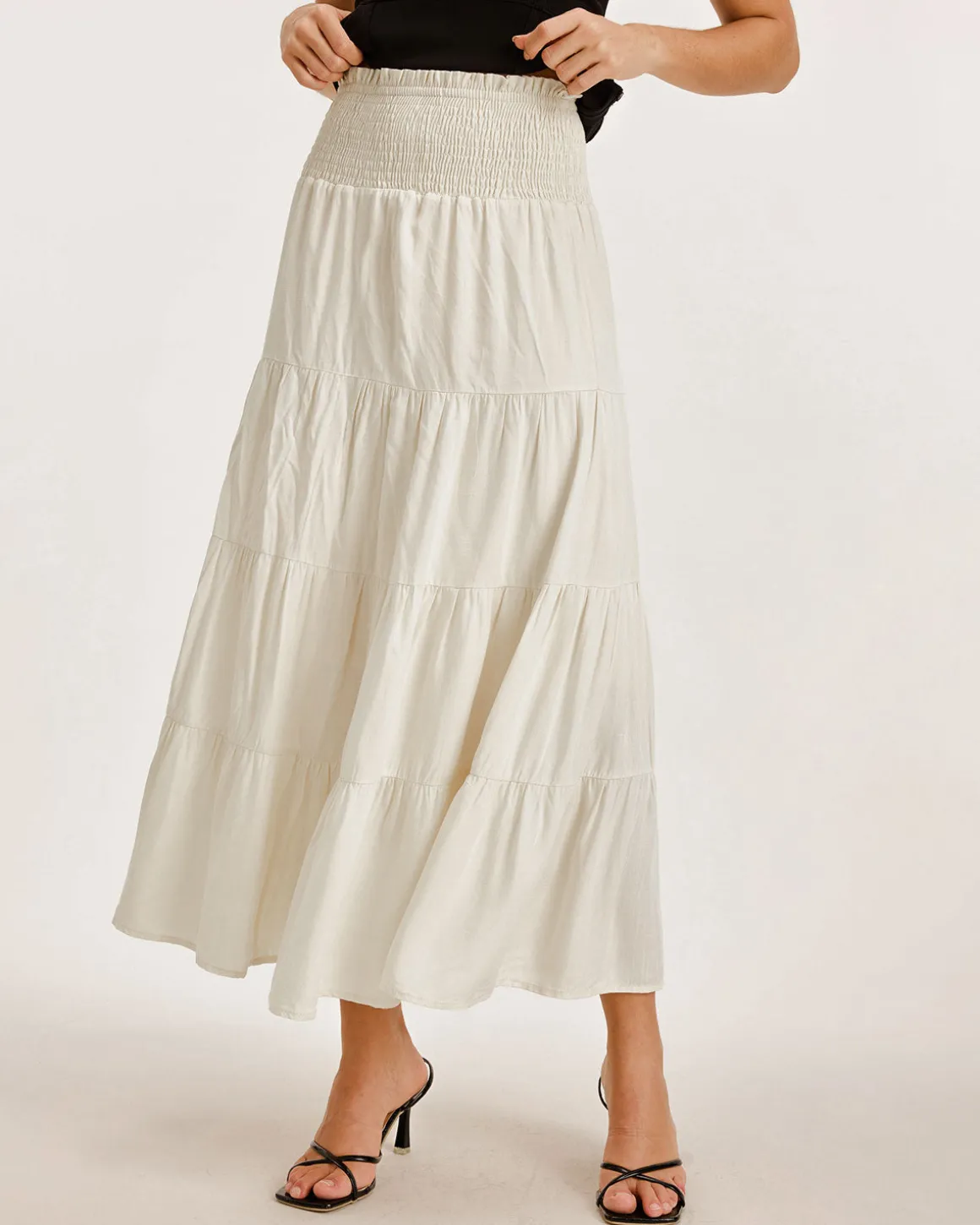 Apricot Shirred Ruffle Tiered Skirt