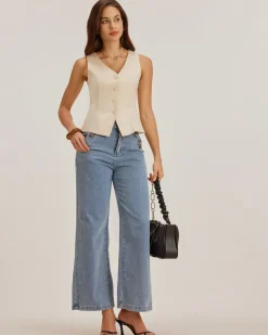 Apricot Textured Button Vest