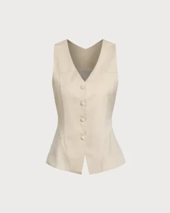 Apricot Textured Button Vest