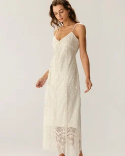 Apricot Textured Lace Slip Maxi Dresses