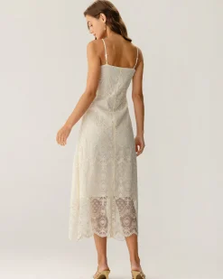 Apricot Textured Lace Slip Maxi Dresses