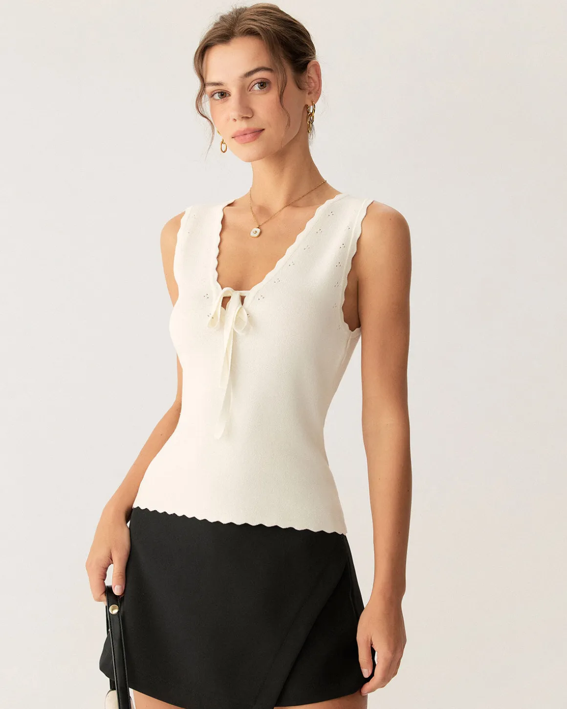 Apricot V Neck Ribbed Tank