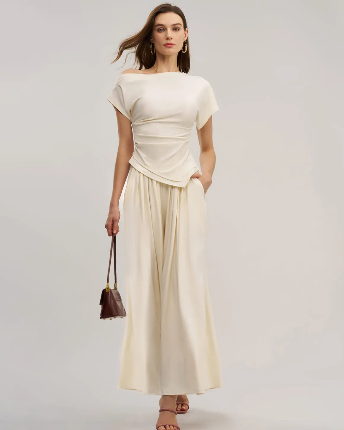 Apricot Wide Leg Pants Sets