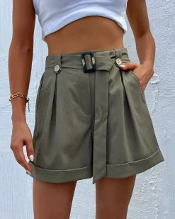 Army Green Button Shorts