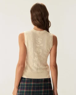 Beige Crew Neck Knit Tank Top