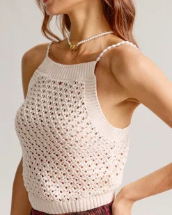 Beige Crochet Beaded Cami Top