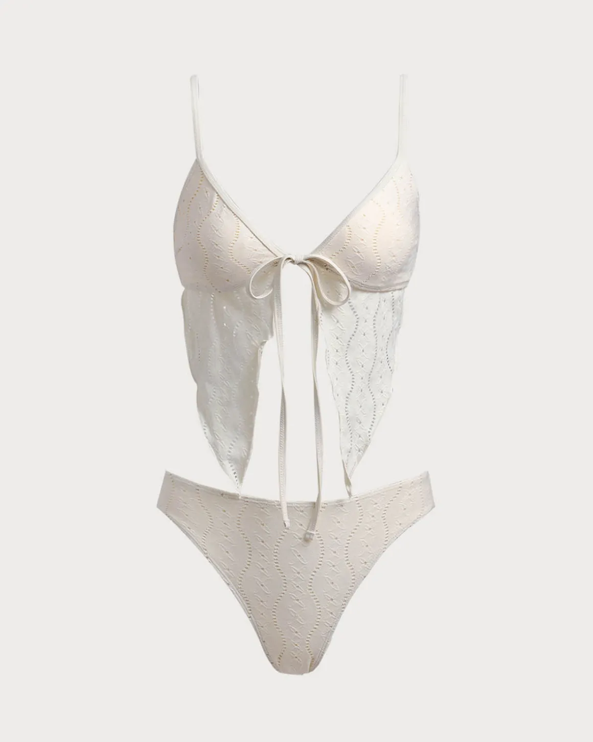Beige Cutout Lace-Up Tankini Swimsuit