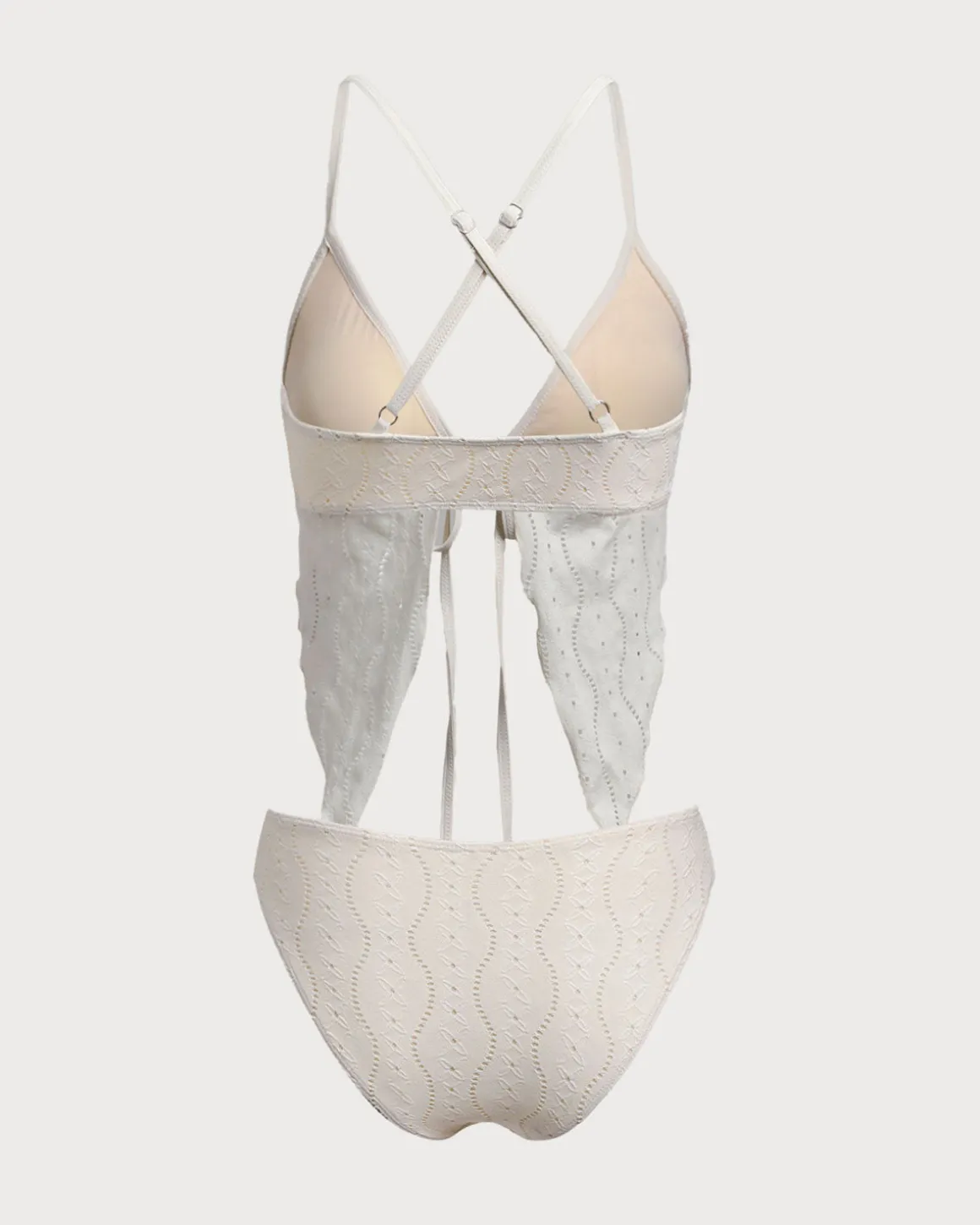 Beige Cutout Lace-Up Tankini Swimsuit