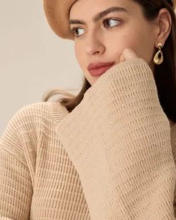 Beige Drop Shoulder Sweater Mini Dress