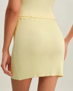 Beige Elastic Waist Knit Mini Skirt