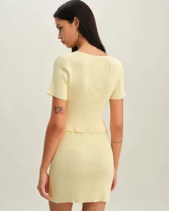 Beige Elastic Waist Knit Mini Skirt