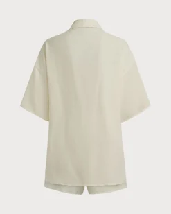Beige Elastic Waist Pants Set