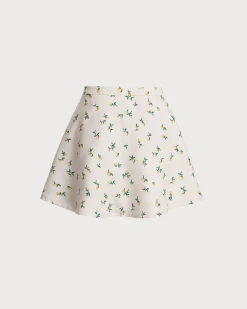 Beige Floral A-Line Mini Skirt