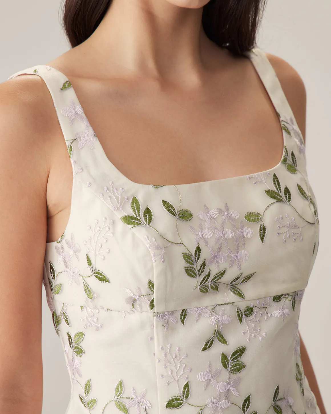 Beige Floral Slim Tank Top