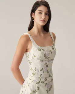 Beige Floral Slim Tank Top