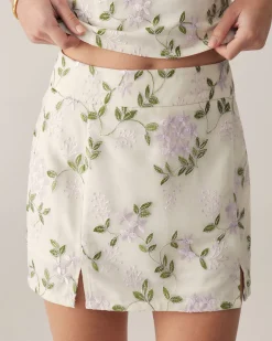 Beige Floral Straight Mini Skirt