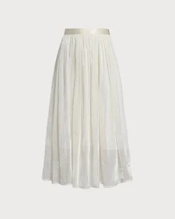 Beige Flowy Pleated Midi Skirt