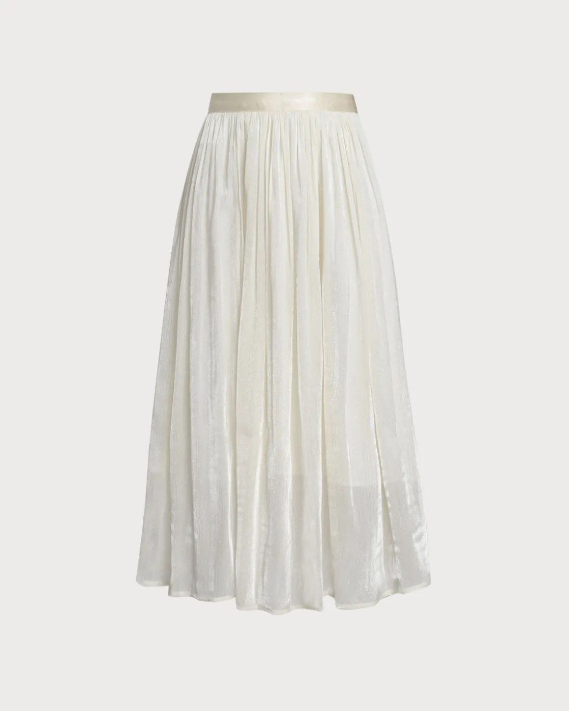 Beige Flowy Pleated Midi Skirt