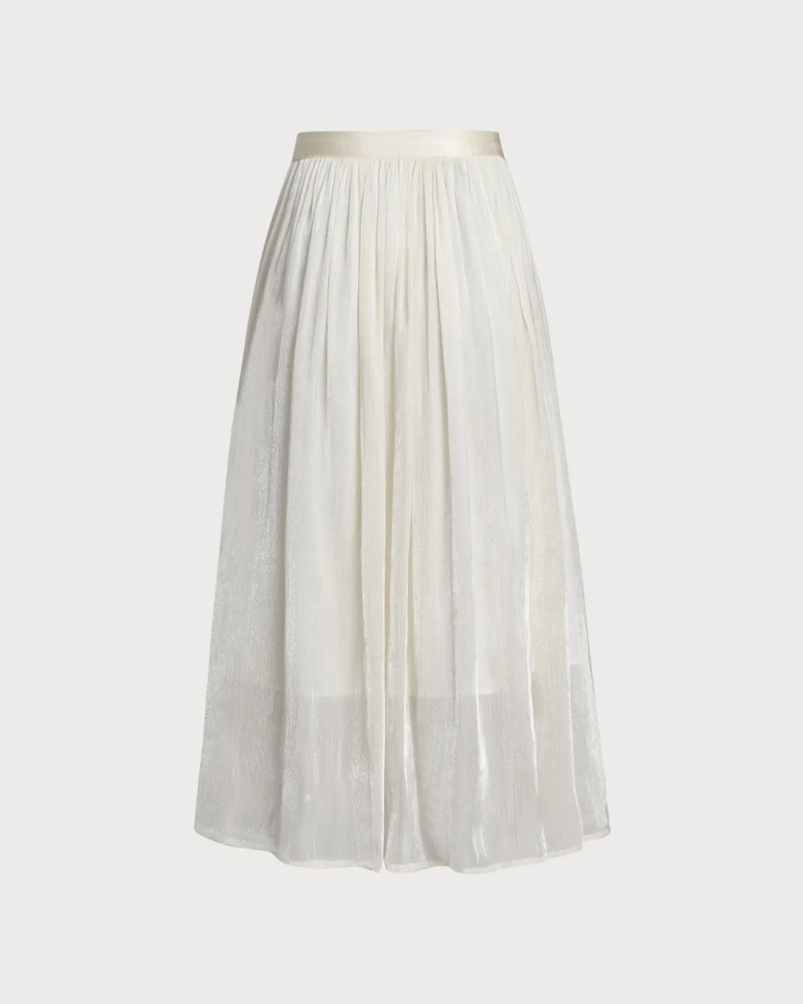 Beige Flowy Pleated Midi Skirt