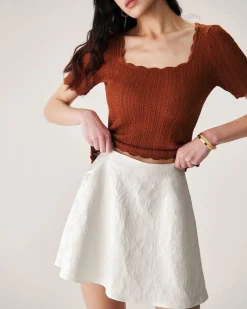 Beige Jacquard A-Line Mini Skirt