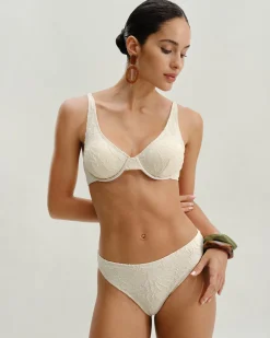 Beige Jacquard Underwire Bikini Set