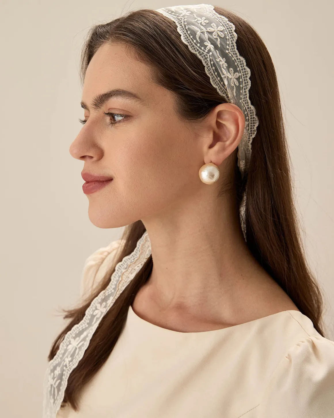 Beige Lace Hair Belt