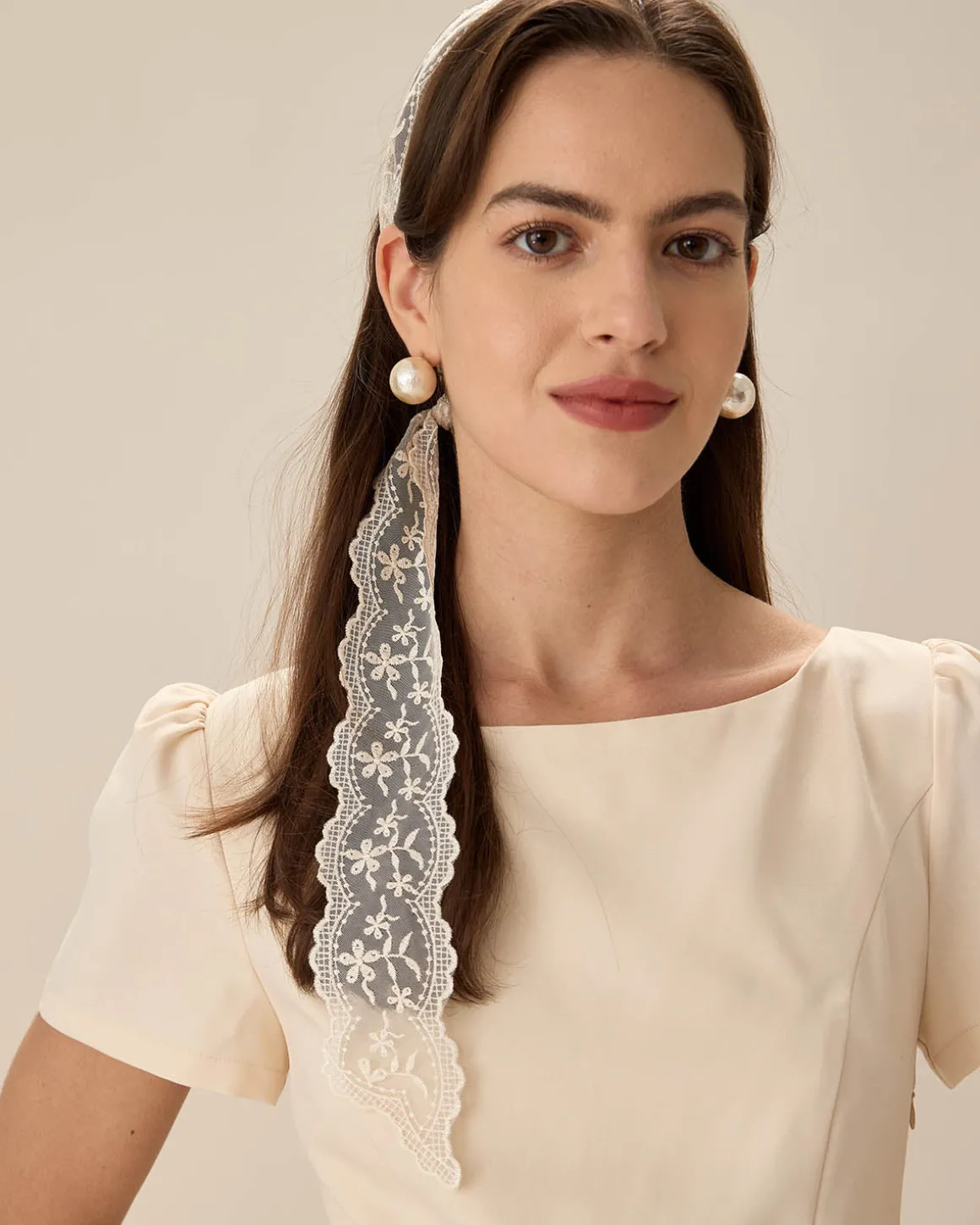 Beige Lace Hair Belt