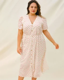 Beige Polka Dot Plus Size Midi Dress