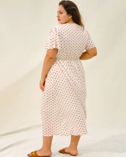 Beige Polka Dot Plus Size Midi Dress