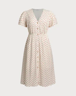 Beige Polka Dot Plus Size Midi Dress