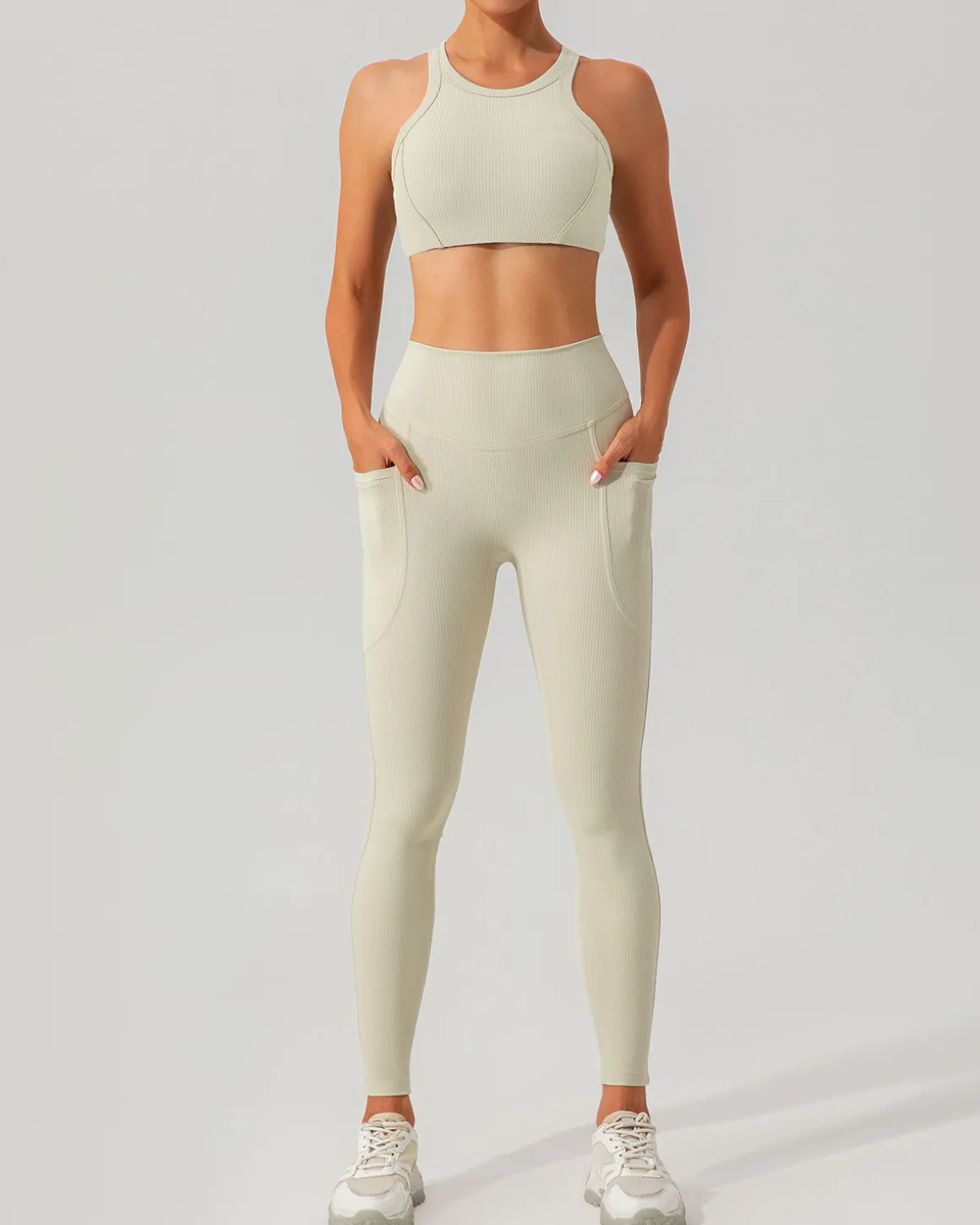 Beige Quick-drying High Waisted Yoga Leggings